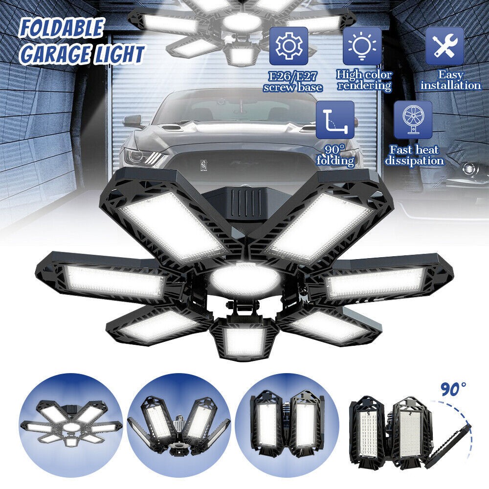 2Pack LED Garage Light 9900000LM Deformable Bright Work Shop Ceiling Bulb Lamps