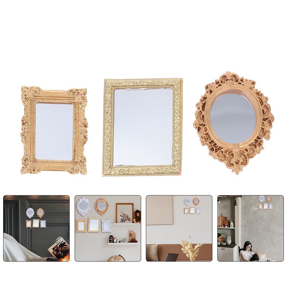 3Pcs Household Tiny Mirrors Plastic Miniature Mirrors Children Playthings