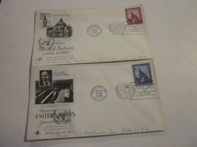 2 UN FDC 1958 GENERAL ASSEMBLY Scott #61-62 ART CRAFT CACHETS