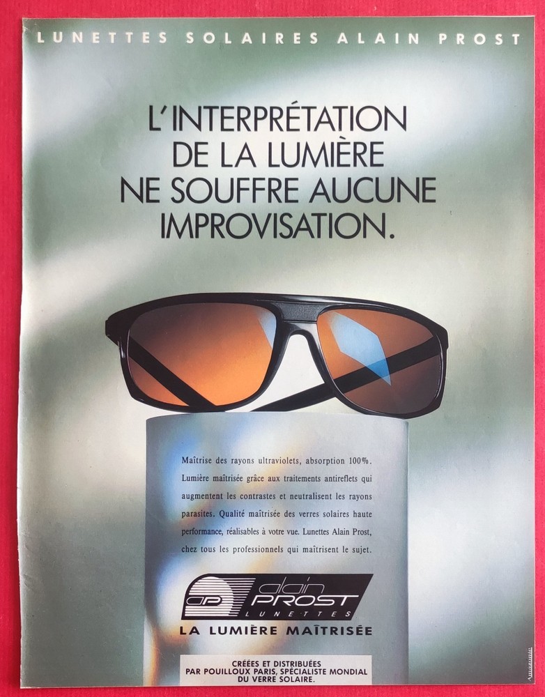 Press advertisement: Sunglasses Alain PROST 1990