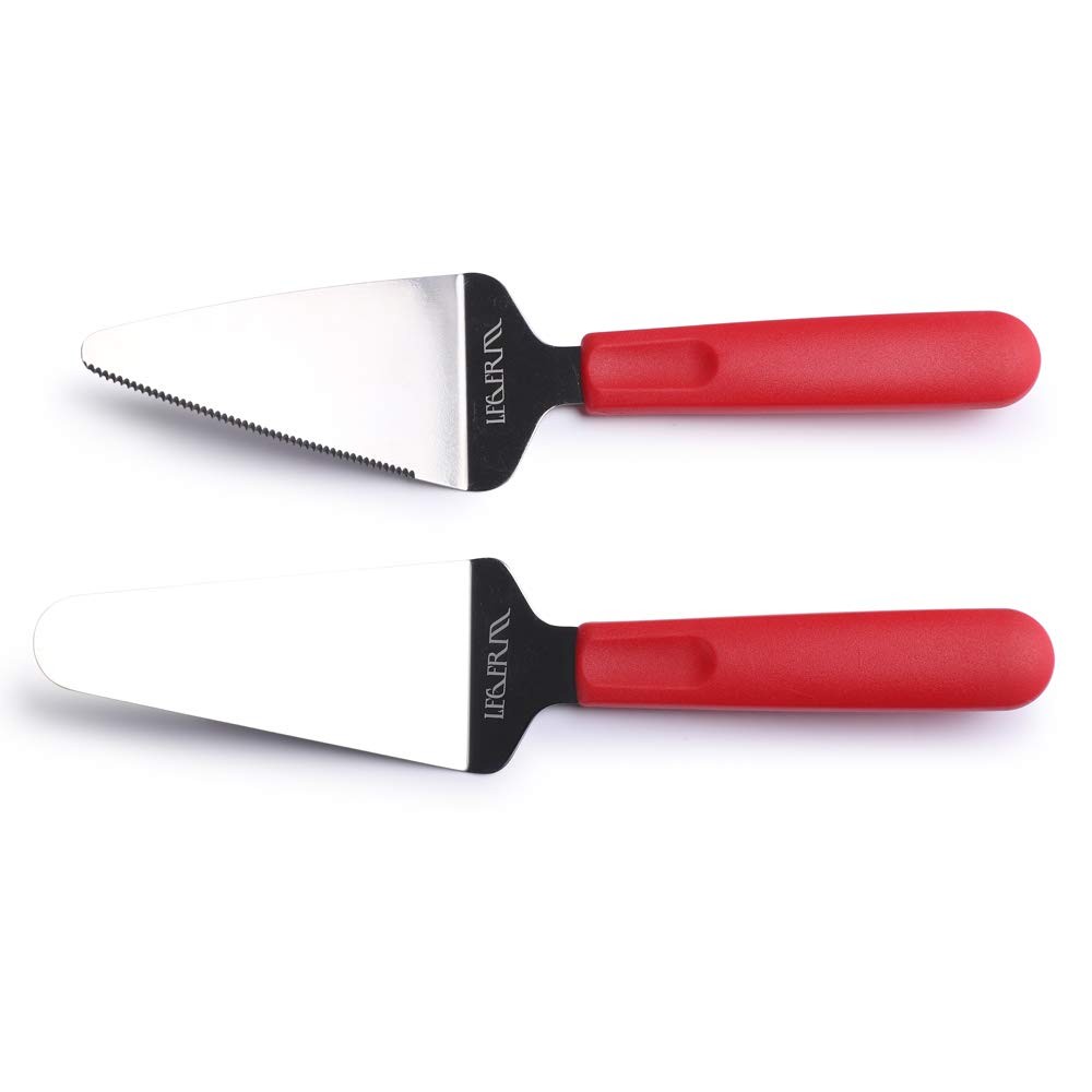 Professional Stainless Steel Pie Spatula Server - 2-Pack Red Cake Cutter & Pi...