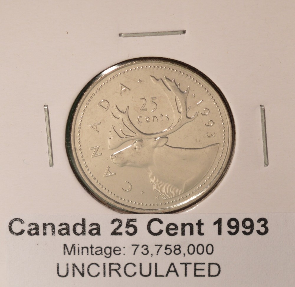 1993 Canada Quarter - UNCIRCULATED - from original mint roll