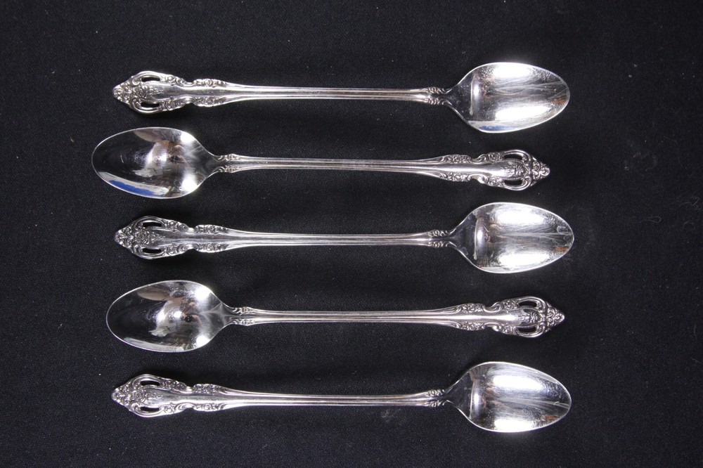5 'Brahms' Pattern Oneida Community Stainless Steel Iced Tea Spoons Pierced