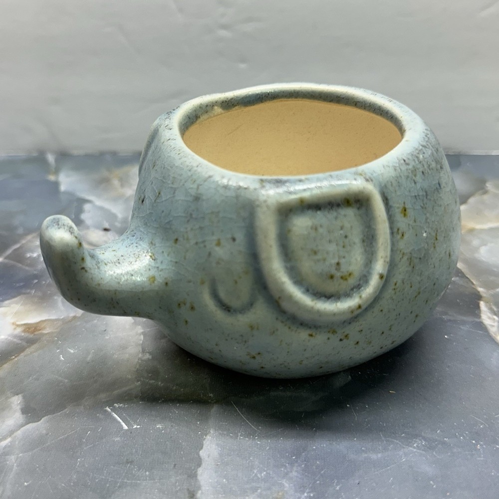 Blue Ceramic Figural Elephant Planter Trinket Dish Succulent Boho Matte