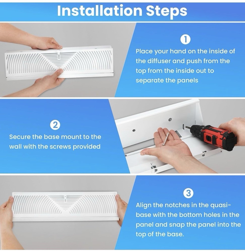 6 Pcs Baseboard Register Vent 15” Round Flow Diffuser Covers (White)