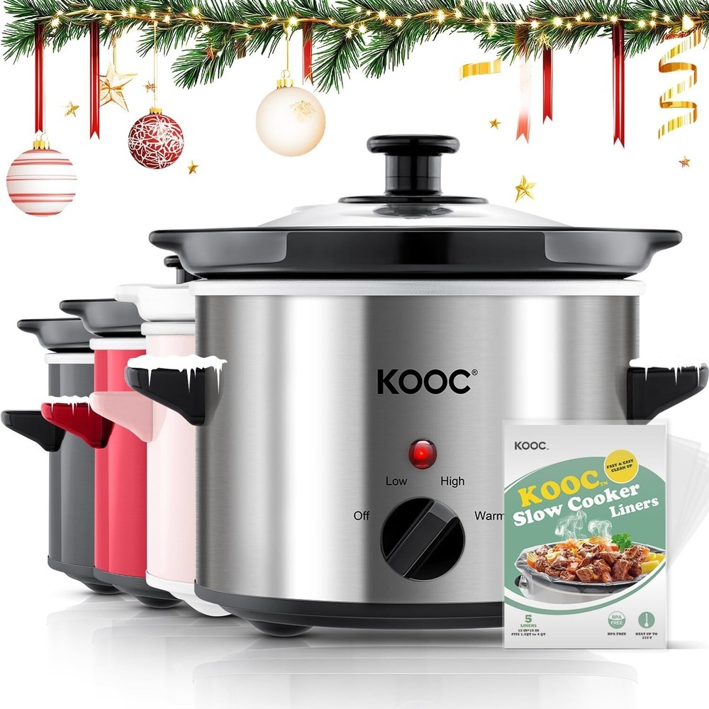 Compact Ceramic Slow Cooker, 2 Quart with Adjustable Temp & Free Liners Included