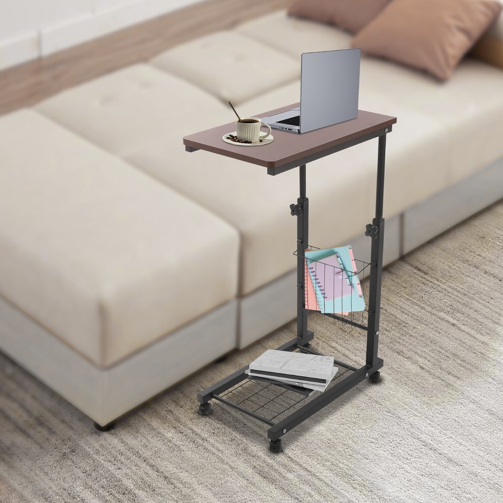Height-Adjustable Side Table with Wheels for Bed and Home Use