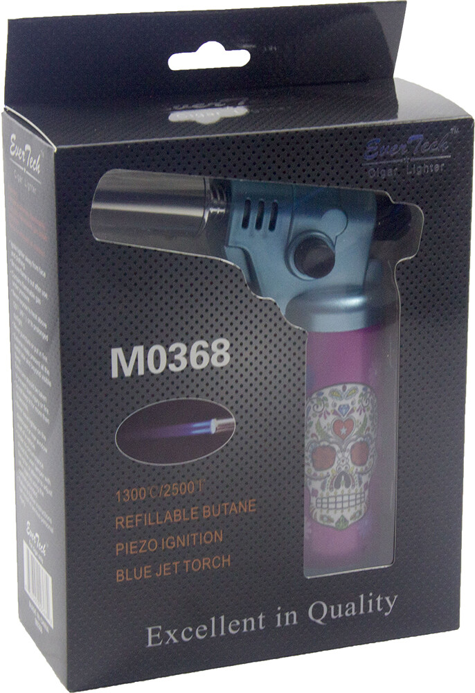 Ever Tech Double Table Torch Lighter Adjustable Flame Refillable Candy Skull BL