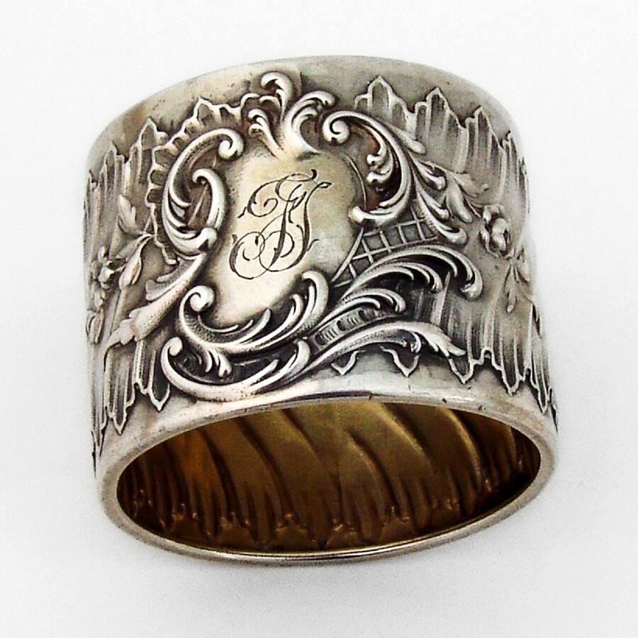 German Baroque Style Napkin Ring Wilhelm Binder 800 Silver Mono FT