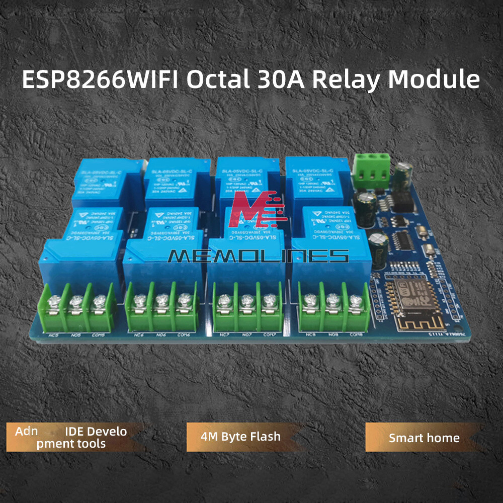 DC7-28V 5V ESP8266 WiFi 8-Channel 30A Relay Module ESP-12F Development Board
