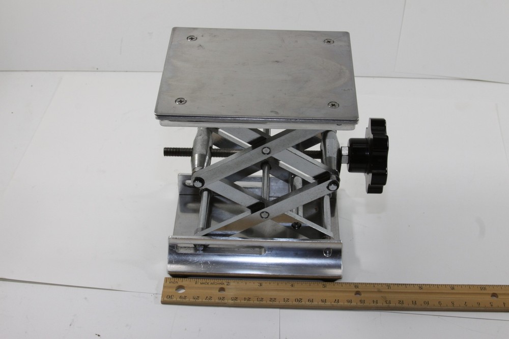 SS PLATFORM LAB JACK STAND 4 3/4" X 5 1/2" TABLE MAX H 9' MIN. H 2 3/4"