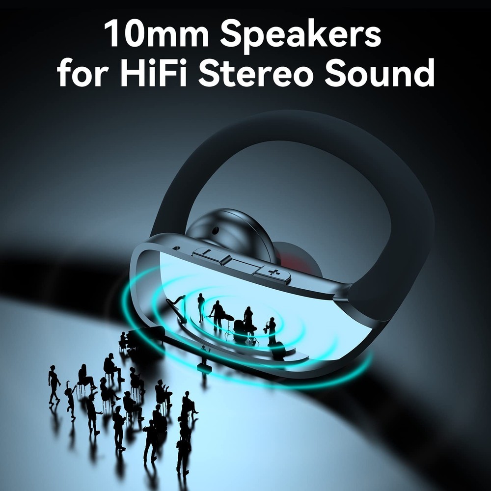 bmani Wireless Earbuds 80H Playtime LED Display Over-Ear Hook Mic Bluetooth Blac