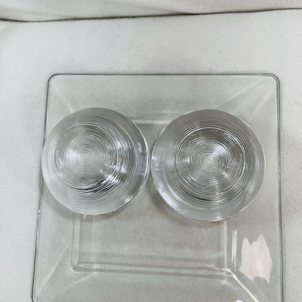 Vtg Clear Glass Candle Holders Concentric Ridges W/ Swirl Pattern Set 2