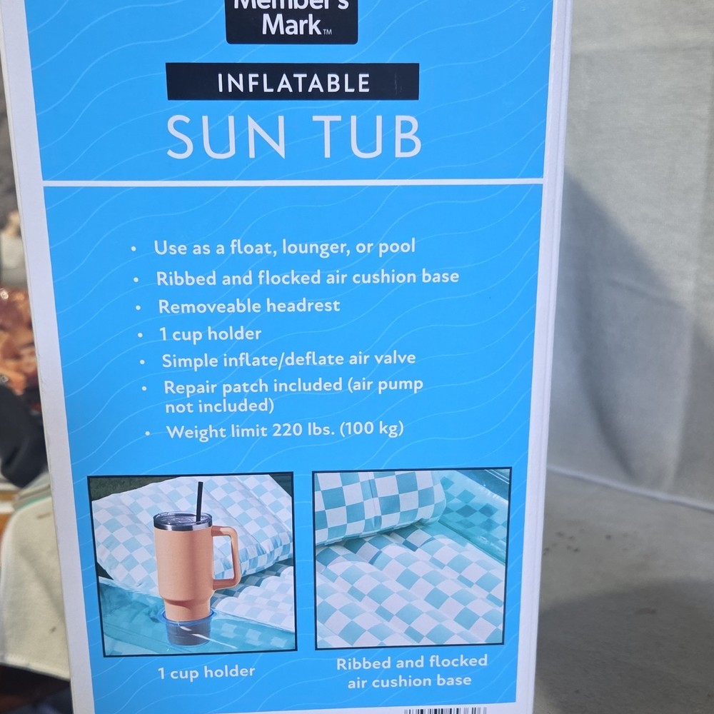 Member's Mark Sun Tub Inflatable Pool Float 6.6ft Cup Holder Removable Headrest