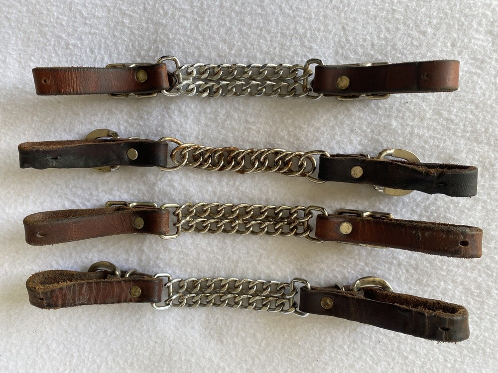 Lot (4) Great QUALITY Leather Curb Chains~Double & Flat Link~Nice Condition