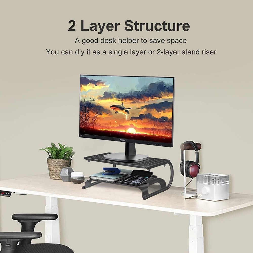 Multi-Functional Desk Riser - Double-Layer Steel Stand with 44.1 lbs Capacity