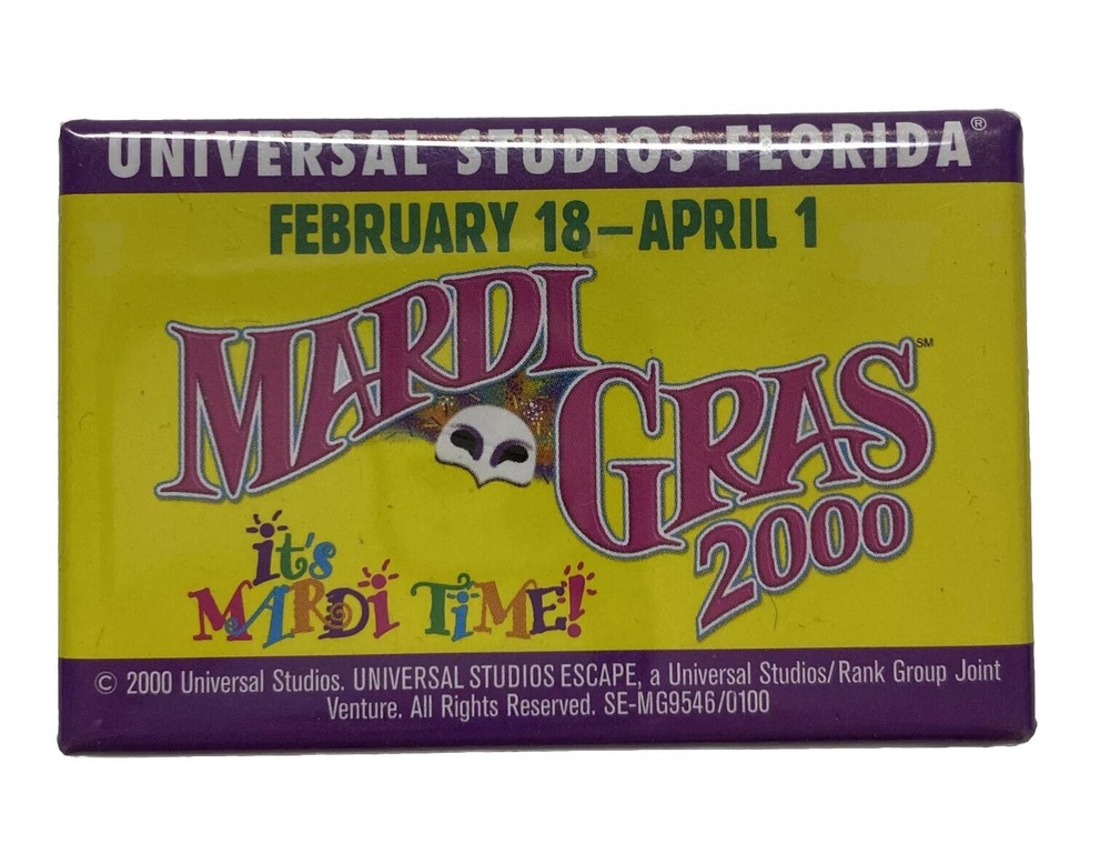 Vintage Mardi Gras Button 2000 Universal Studios Orlando Florida