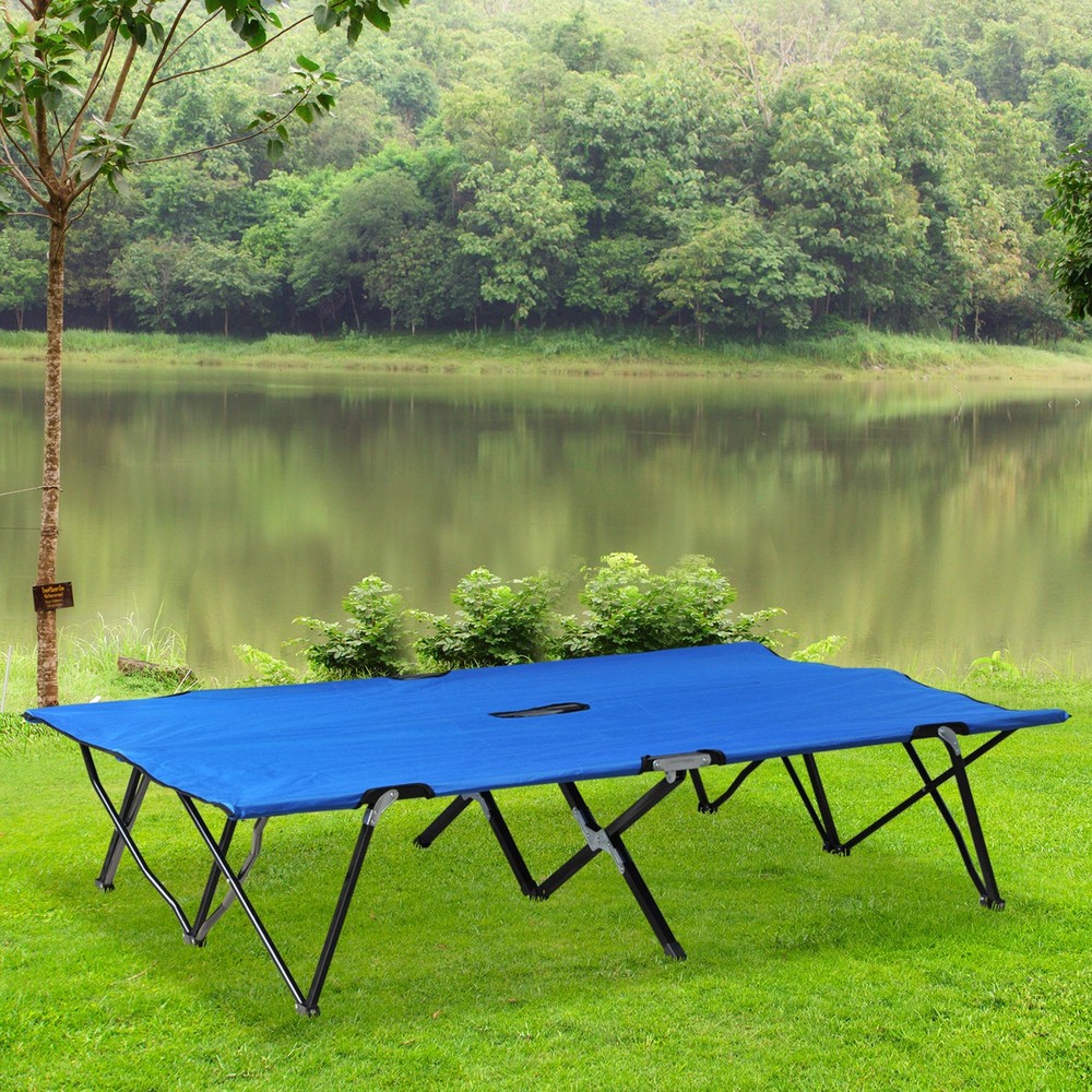 2 Person Folding Camping Cot for Adults Portable Elevated Double Sleeping Bed