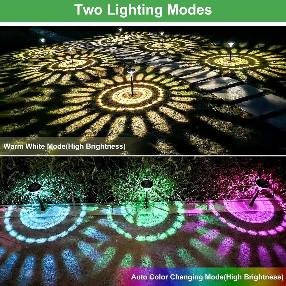 2/8 Pack Solar Pathway Lights, Multicolor & Warm White LED, IP67 Waterproof