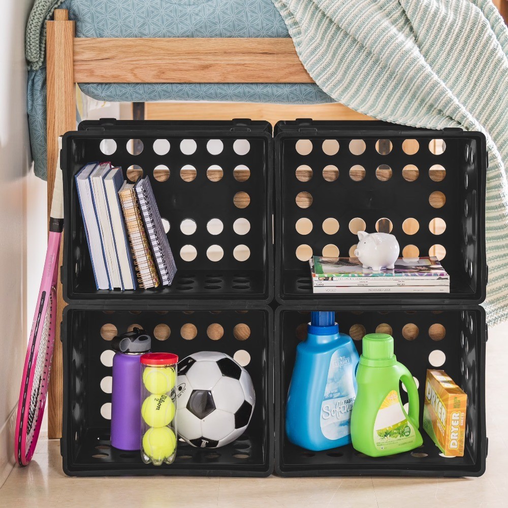 Black File Storage Bin with Hanging File Folders Holder, Stackable Plastic File