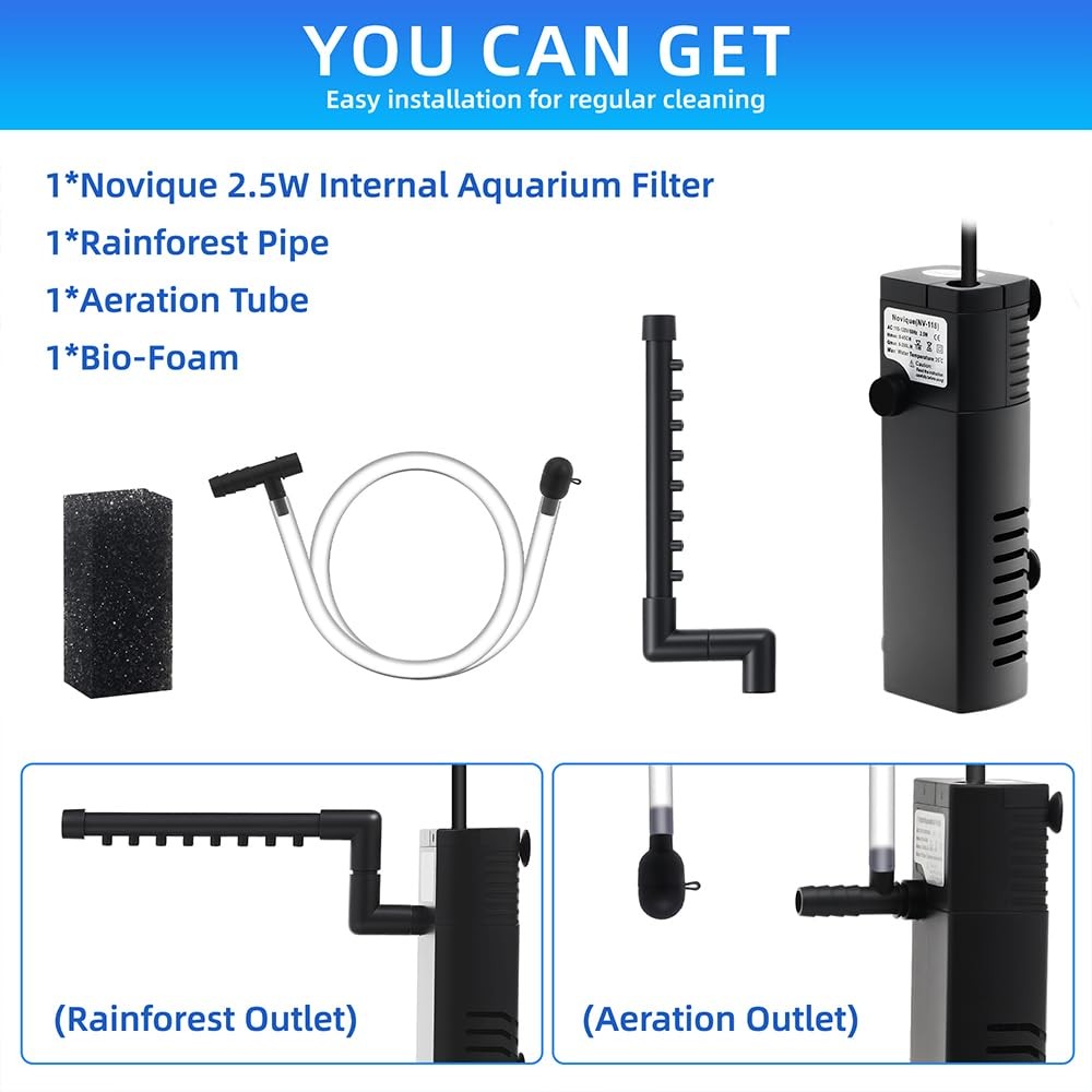 Submersible Aquarium Filter 53 GPH for 2-10 Gallon Tanks, Multi-Function Pump