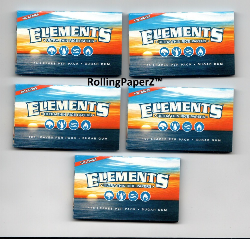 FIVE Packs - ELEMENTS SINGLE WIDE Ultra Thin Rice Cigarette Paper 100 per pack