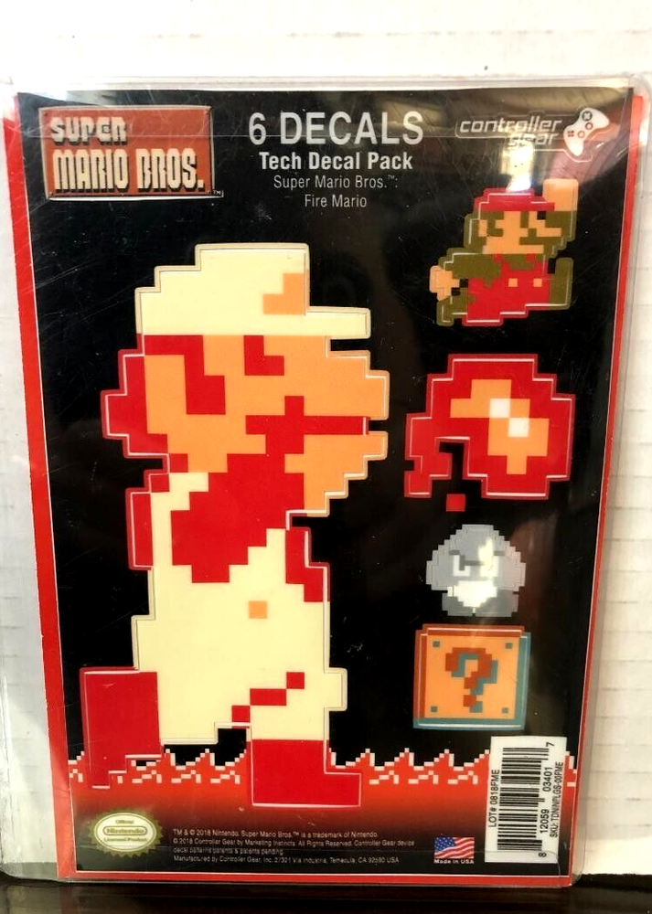 Nintendo Super Mario Bros. Fire Mario Tech Decal 6 Pack Stickers