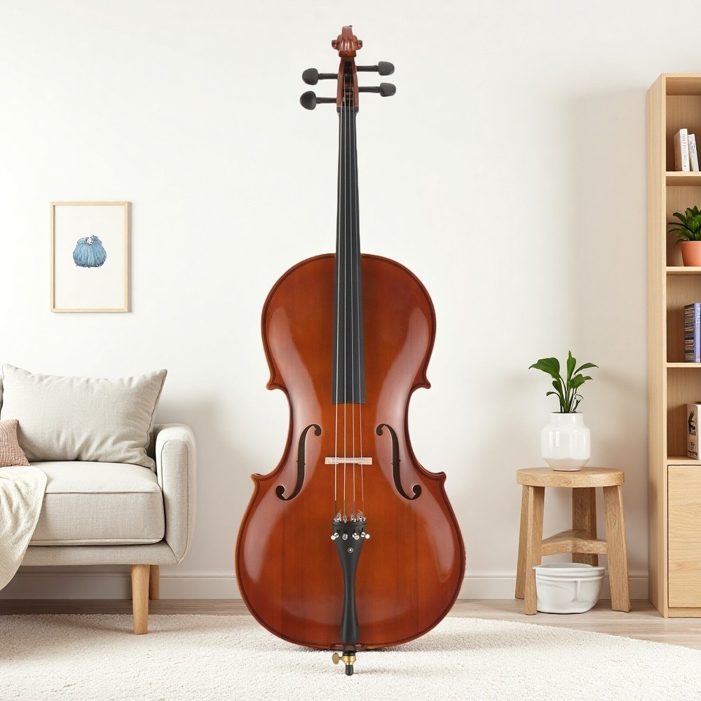 4/4 Full Size Solid Spruce Top Beginner Acoustic Cello Set - Bag Natural Bow