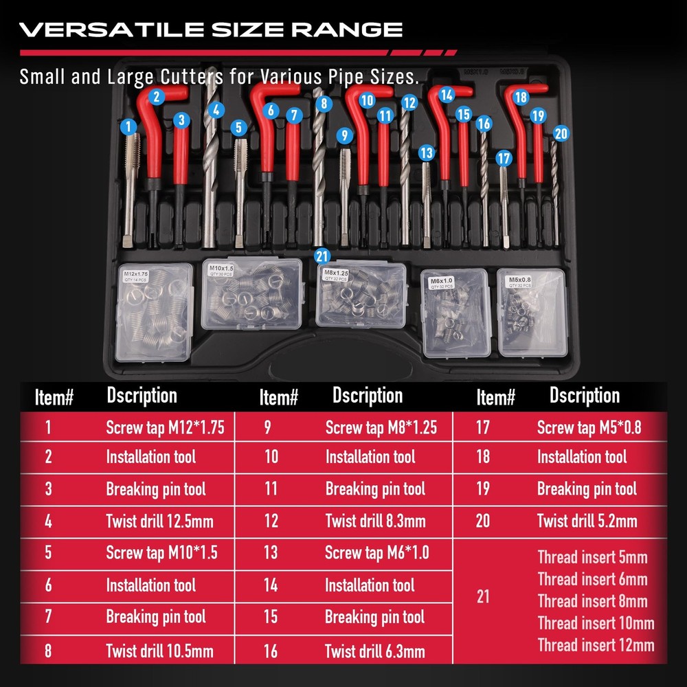 Thread Repair Tool Kit Metric SAE Rethreading Insert set 320 Pcs