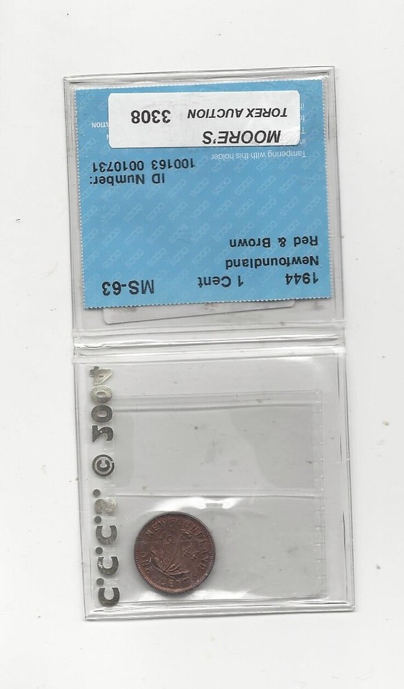 1944c CCCS Graded Newfoundland Small ¢1 Cent, **MS-63**