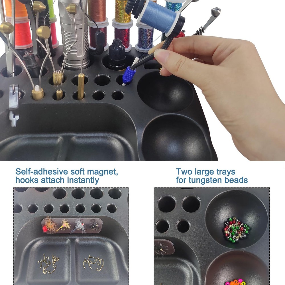 ABS Fly Tying Tool Caddy Desktop Organizer with Soft Magnets&Thread Spool Sta...