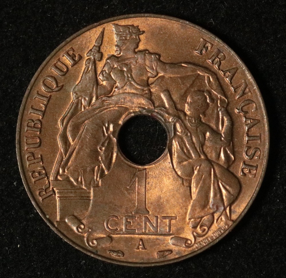 French Indochina 1938 1 Cent - BU RED
