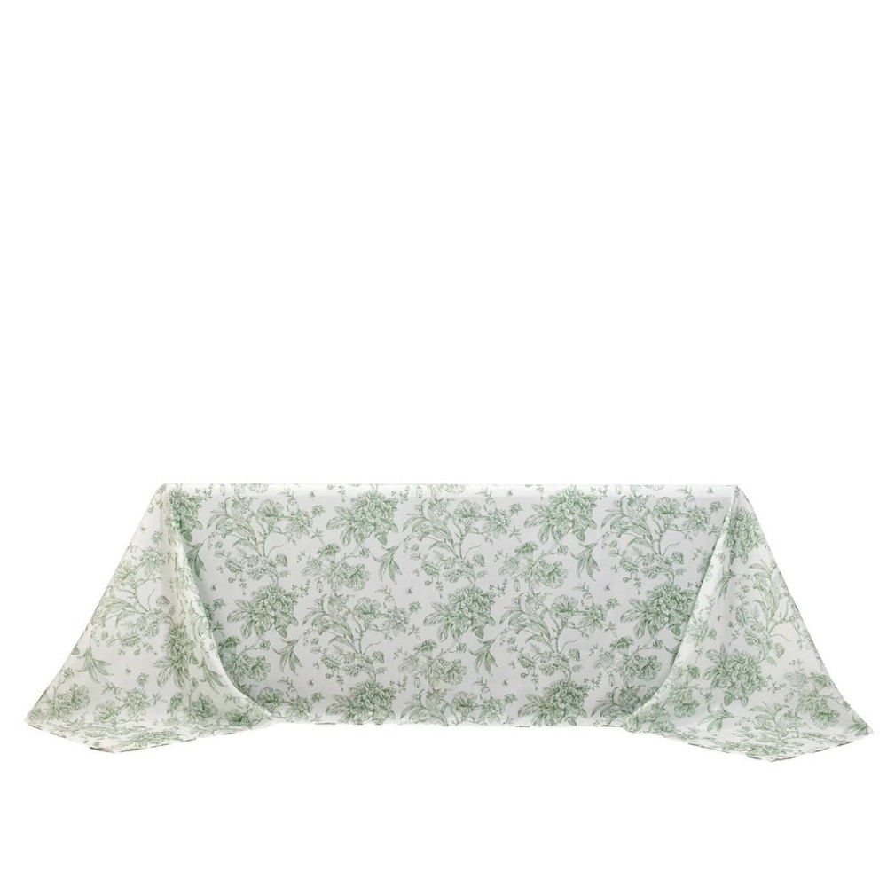 WHITE DUSTY SAGE 90" x 132" French Toile Polyester Rectangular Tablecloth