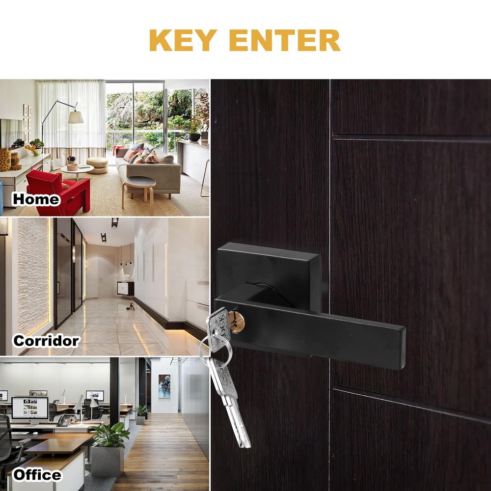 15pcs Black Door Lever Heavy Duty Passage Handle Interior Square Knobs W/ Keys