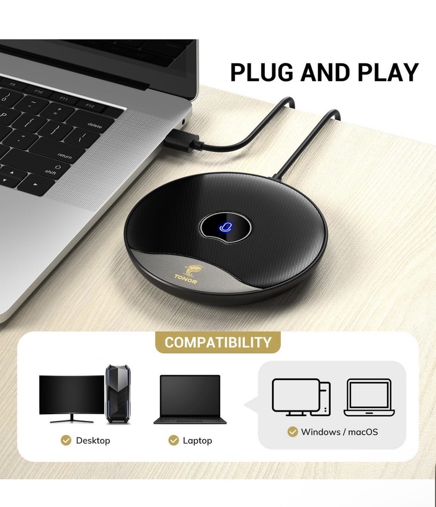 TONOR USB Conference Microphone, 360° Omnidirectional PC Computer Condenser Mic
