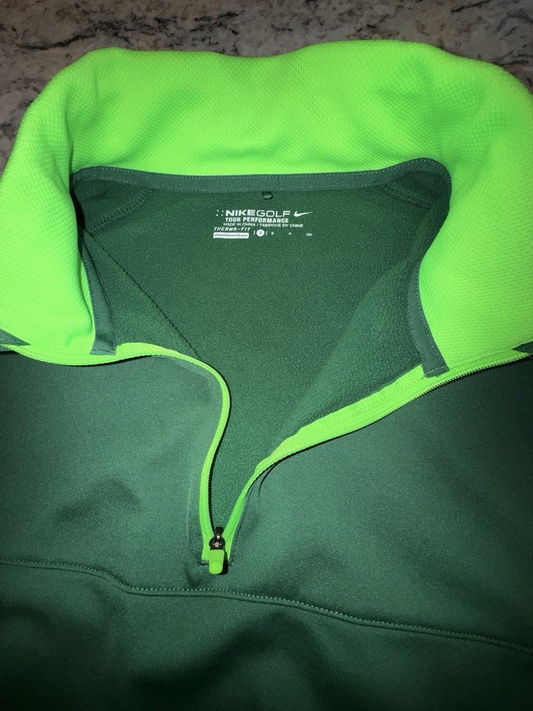 Nike Golf Therma-FIT 1/2 Zip Pullover Men's Small Green Neon Jacket EUC