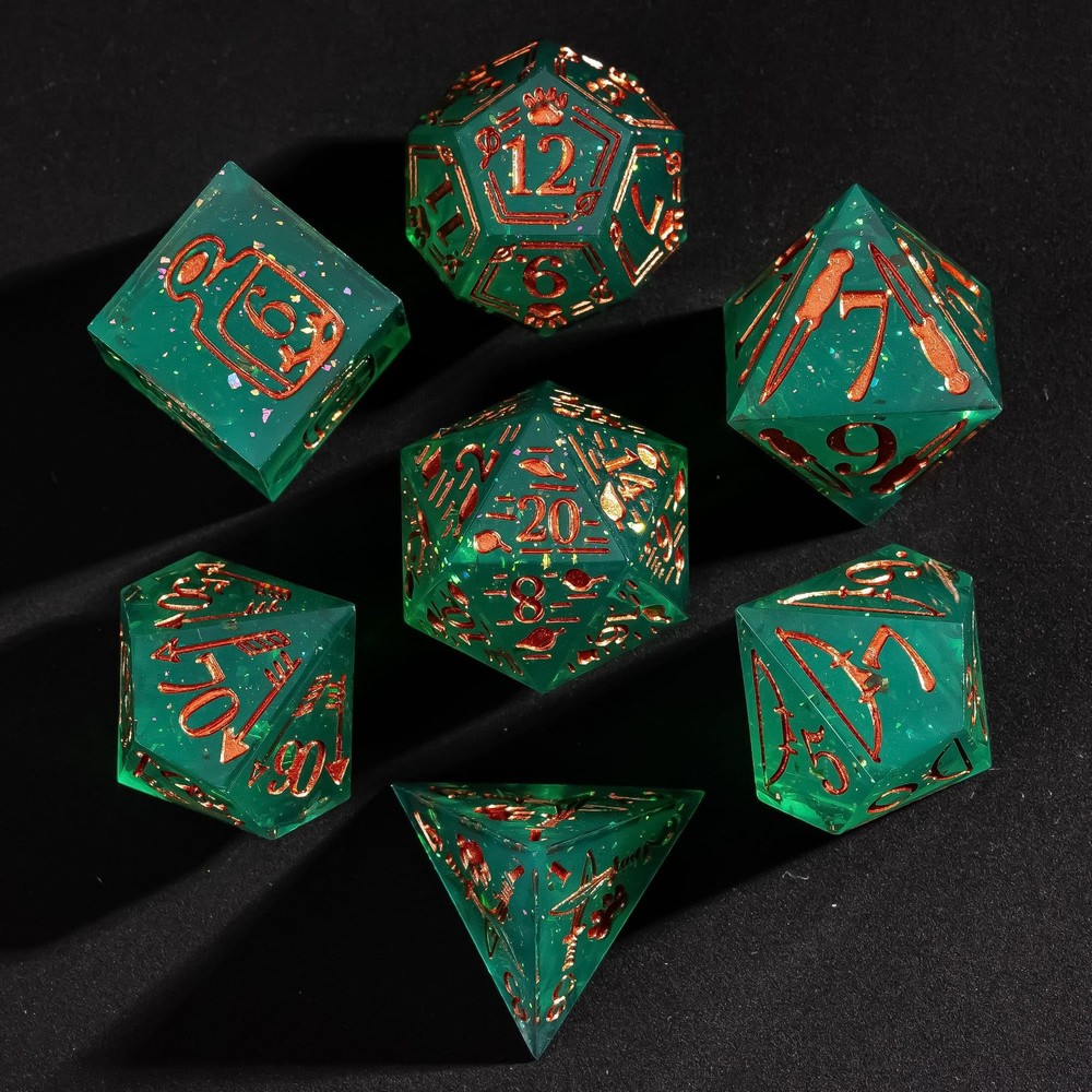7-Die Sharp Edges DND Dice Set, Ranger Pattern Polyhedral D&D Dice Set for DN...