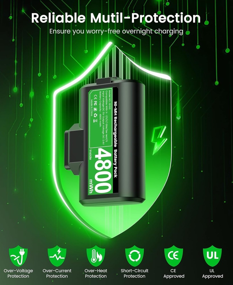 Dual 4800mWh Xbox One Controller Battery Pack & USB-C with LED Charge Indicator