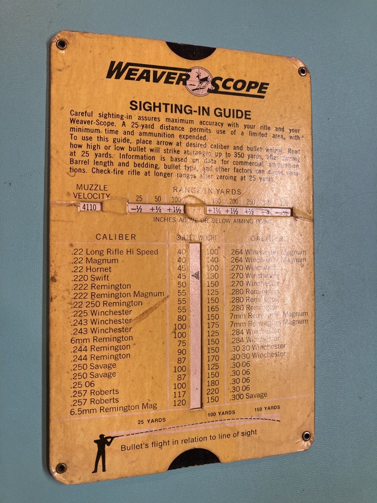 WEAVER SCOPE SIGHTING-IN GUIDE  - slide rule style