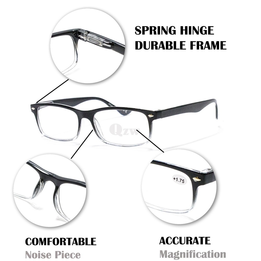 4 Pairs Mens Womens Spring Hinge Rectangular Reading Reader Power Glasses 1-3
