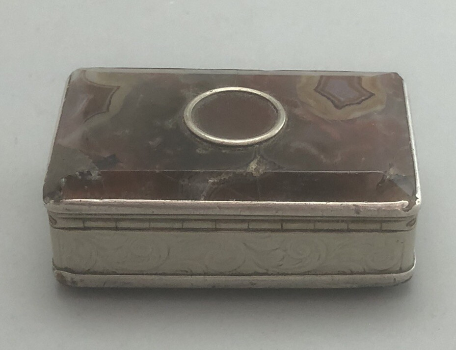 Antique Silver & Agate Snuff Box AF EELZX