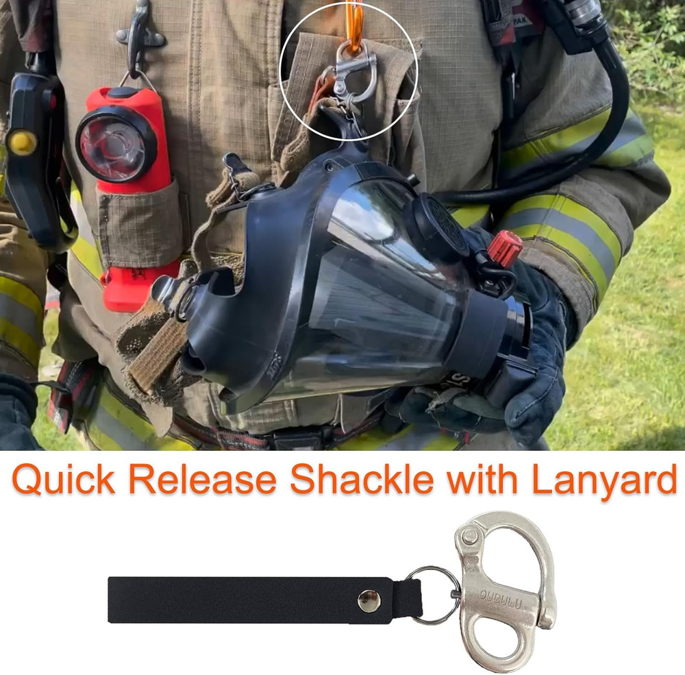 SCBA Mask Quick Release Shackle with Leather Handle for Firefighter, Marine Grad
