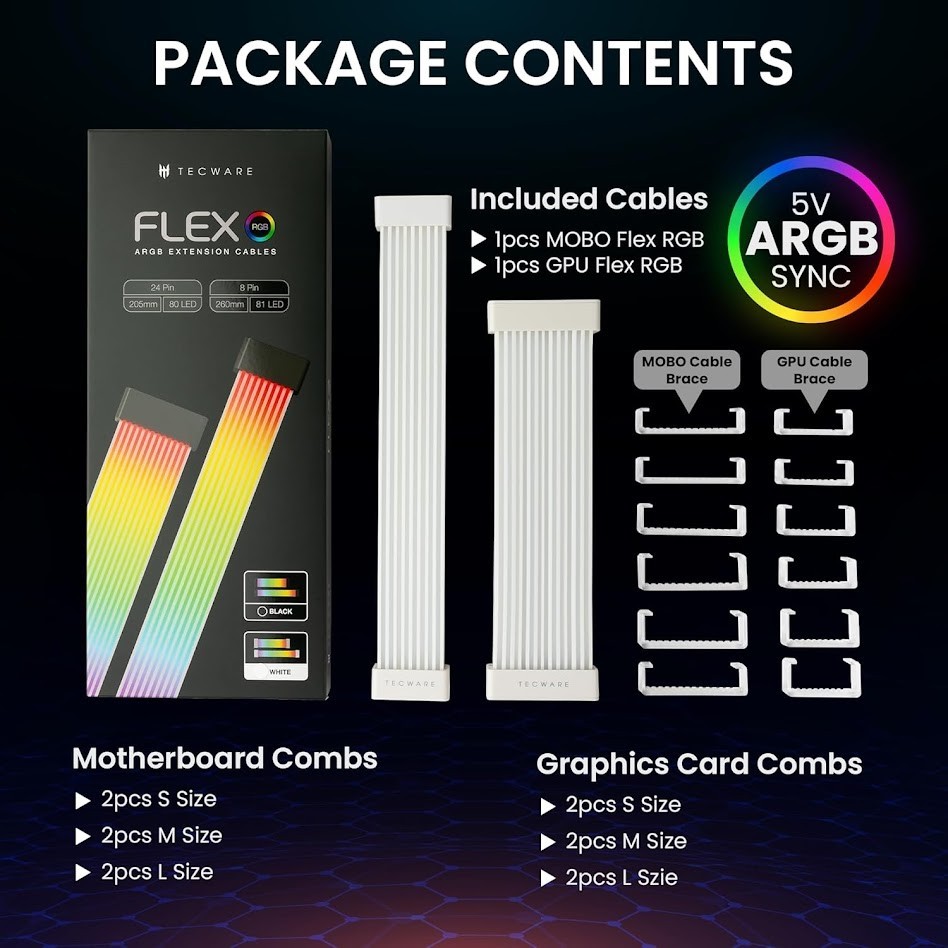 TECWARE Flex ARGB PSU Cable Cover Kit White 24-Pin 8/16-Pin Open Box