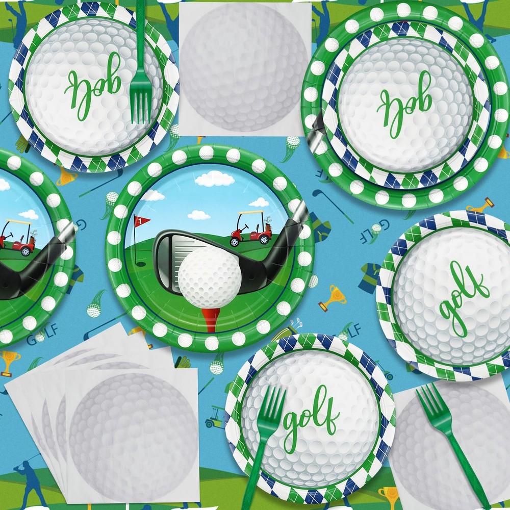 Golf Party Supplies for 40 Guests, Disposable Tableware Set Includes Green