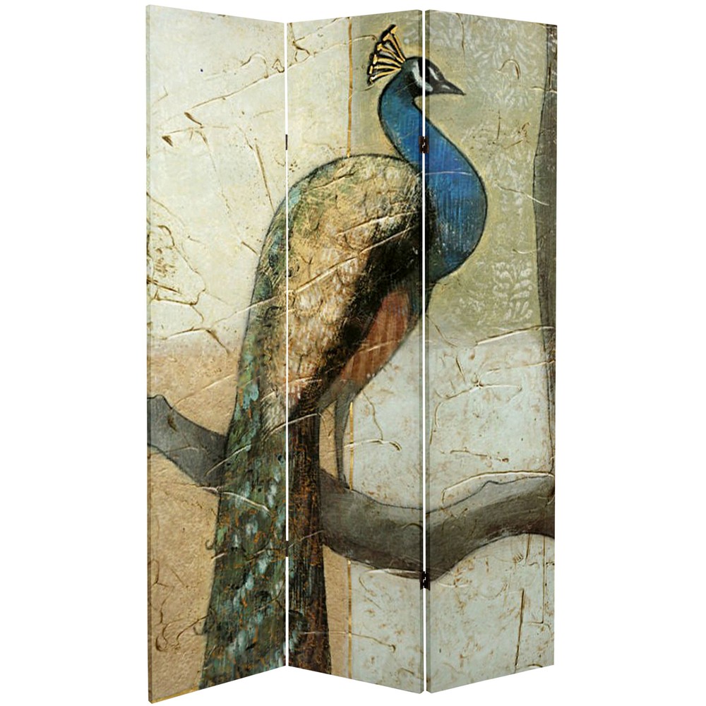 6 ft. Tall Double Sided Peacocks Canvas Room Divider