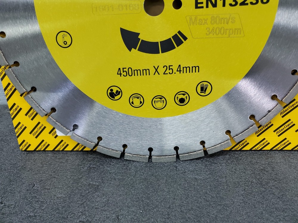 18" Segmented Fresh Concrete Diamond Saw Blade, Atlas Copco, e450F, 450mm