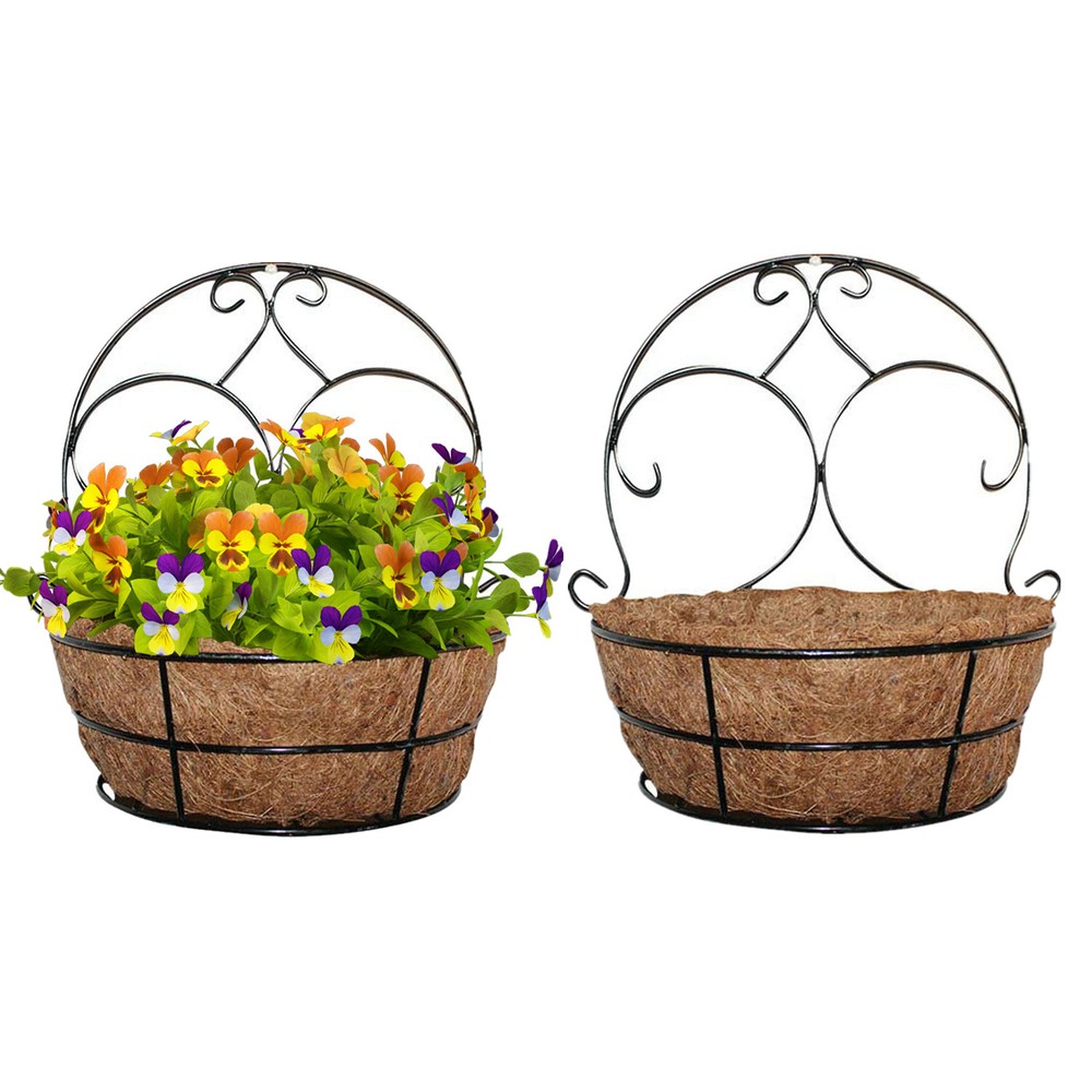 4 Pack Wall Hanging Planter Basket with Coco Liner Fence Hanging Planter Pot