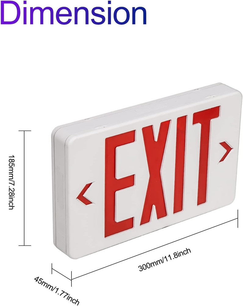 Red Exit Sign with 1.0 Meter Plug in Cord, Plug in Exit Sign with Battery Backup