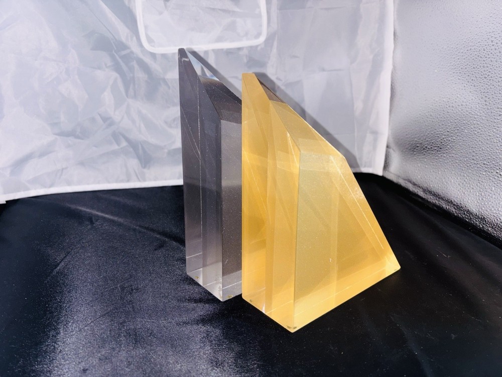 pair Of Acrylic Triangular geometric Bookend clear And Golden ￼