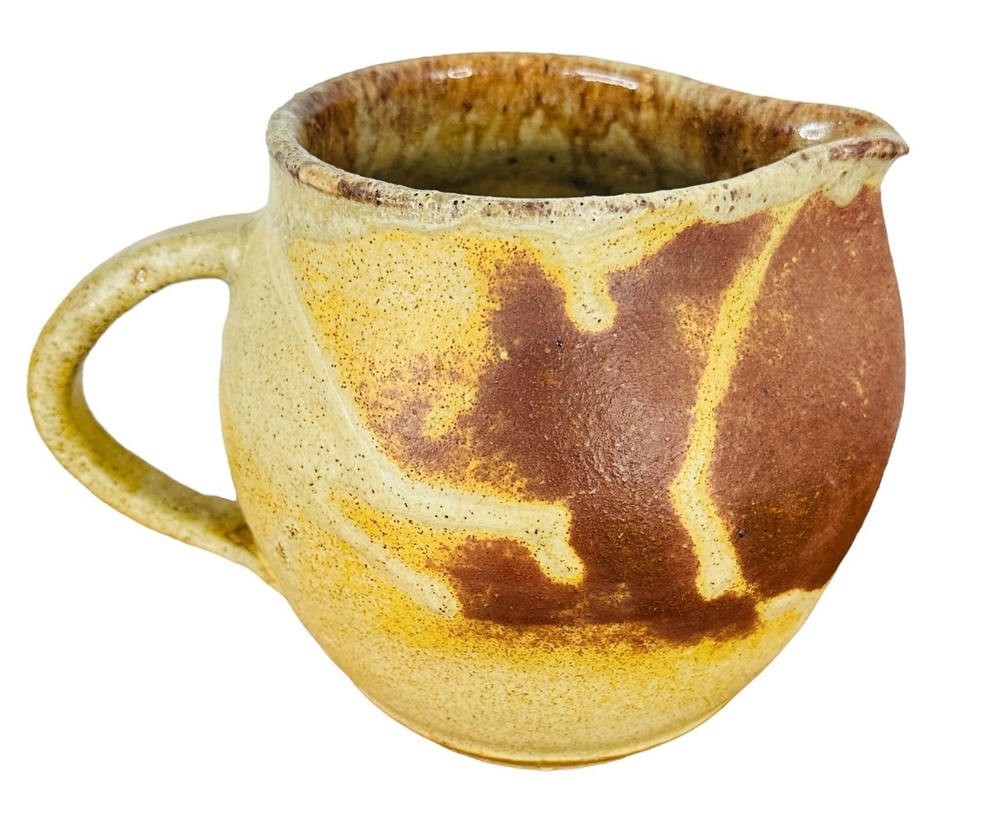 STUDIO ART POTTERY SIGNED GLAZED PITCHER Earth Tones Farmhouse Rustic 5.5" BOHO